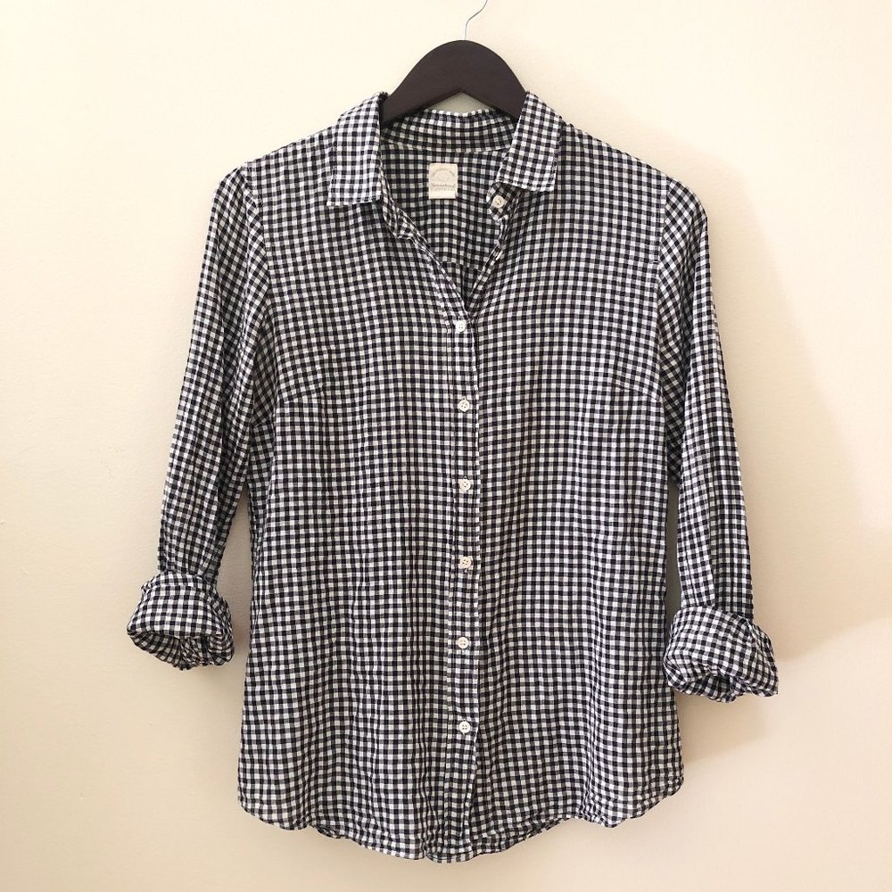 J Crew Perfect Shirt Seersuckered Gingham Navy Sz 2